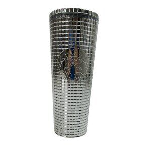 NWT Starbucks Holiday Silver Disco Ball Metallic Bling Plastic Tumbler Cup 24 oz